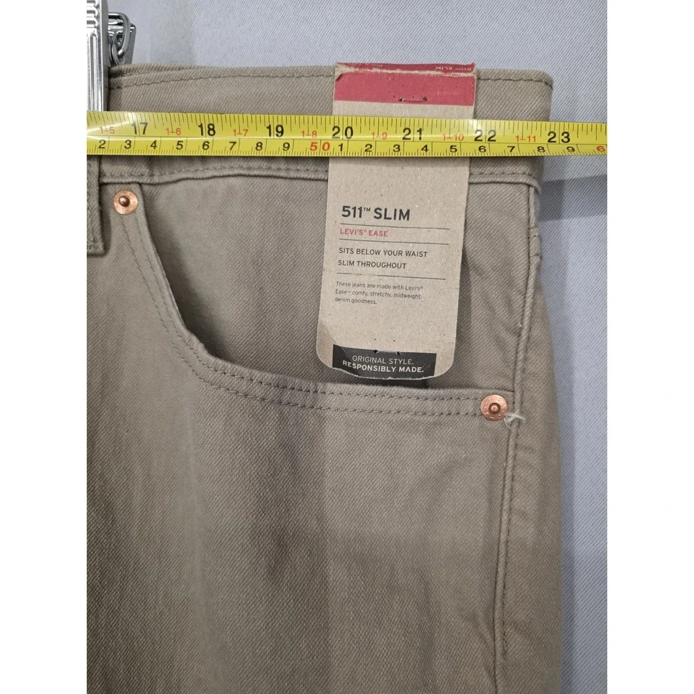 New Levis Original 511 Mens 46/28 (L26) Stretch KHAKI/BEIGE SlimFit Jeans RT:$70